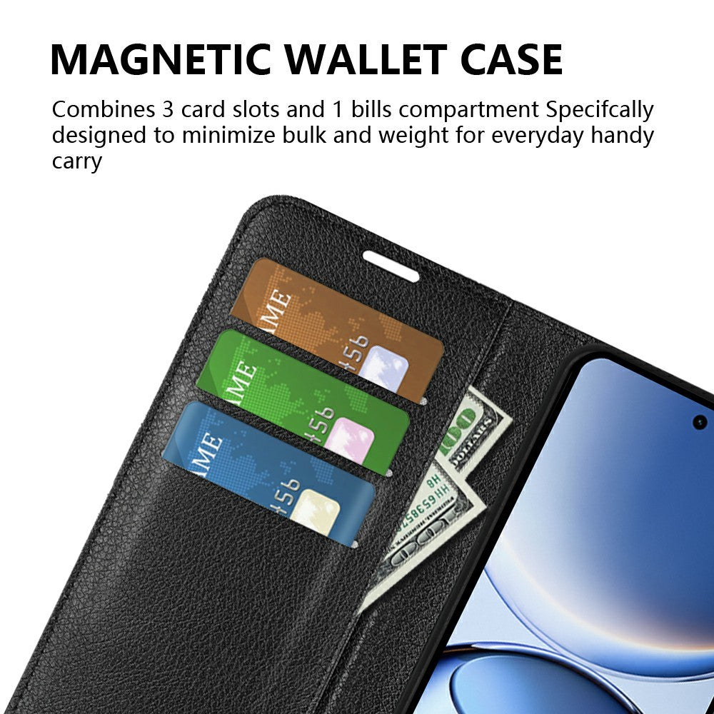 AMORUS pung-etui til Xiaomi Poco F7 5G / Redmi Turbo 4 Pro 5G, stødsikkert flip-telefoncover i læder med litchi-tekstur og stander