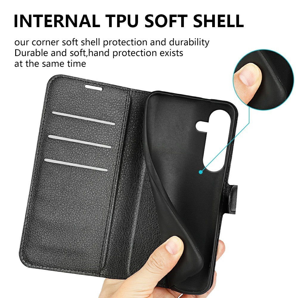 AMORUS For Samsung Galaxy S25 FE Wallet Case Litchi Texture Shockproof Leather Flip Stand Phone Cover