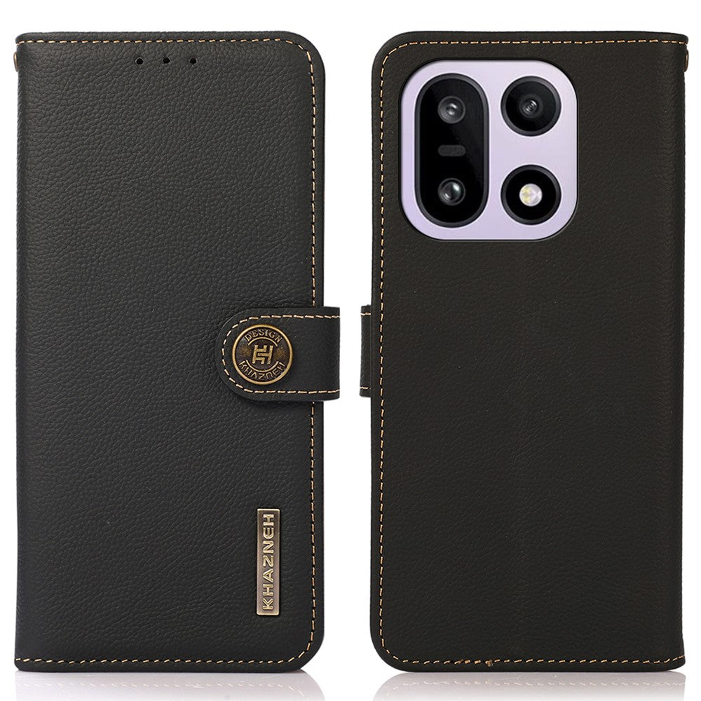 KHAZNEH for OnePlus 15 5G Case Genuine Cow Leather RFID Blocking Wallet Phone Cover