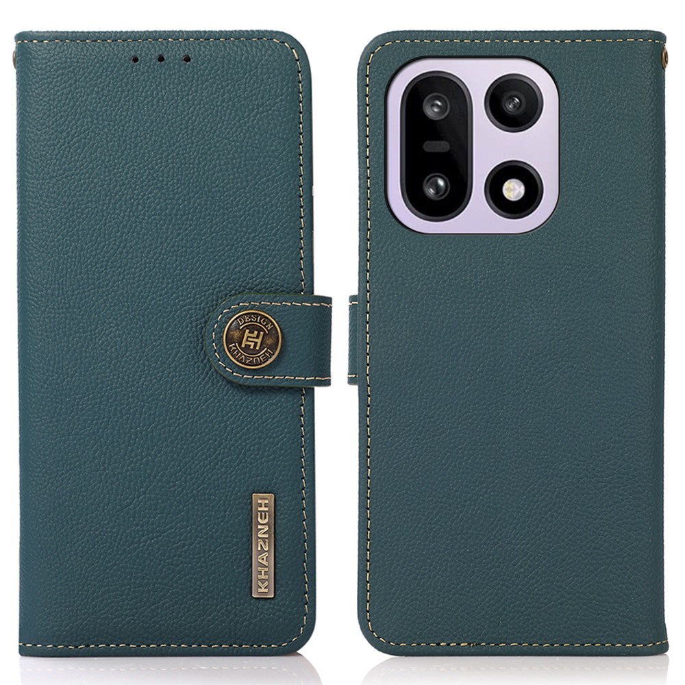 KHAZNEH for OnePlus 15 5G Case Genuine Cow Leather RFID Blocking Wallet Phone Cover
