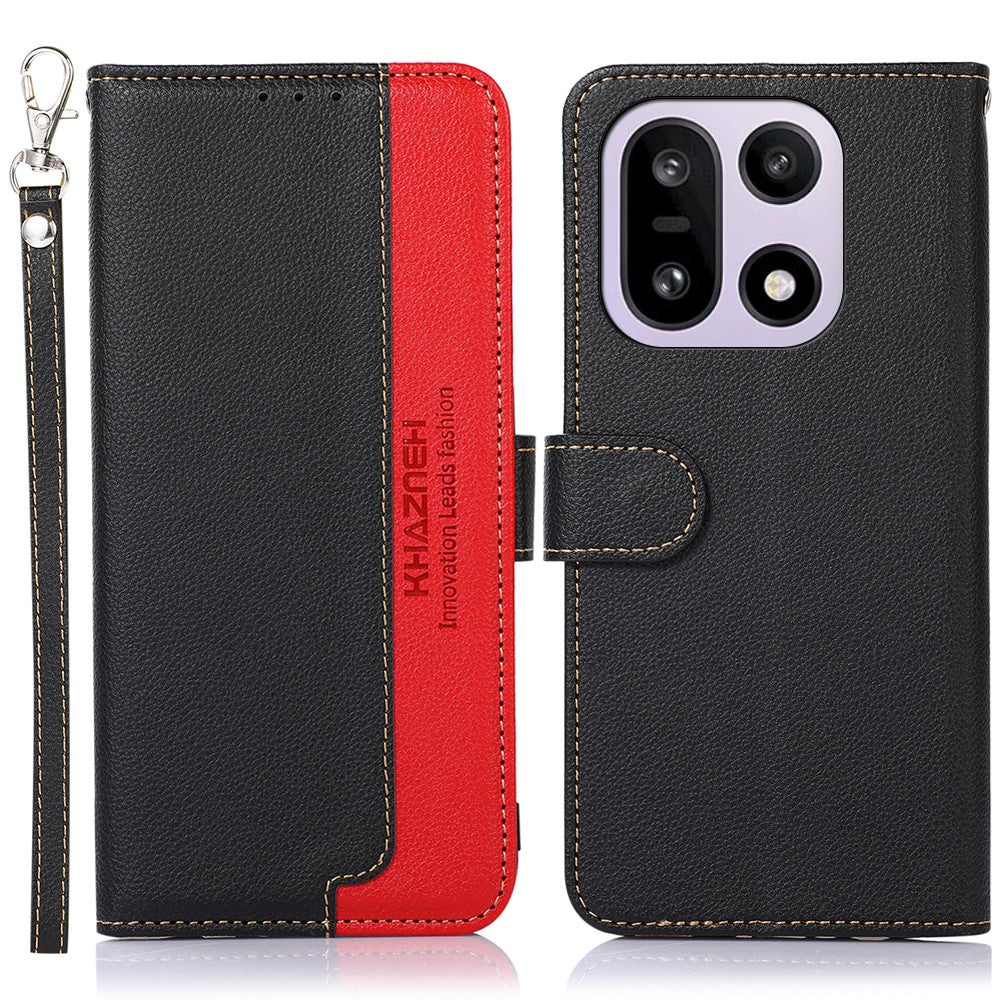 KHAZNEH För OnePlus 15 5G Skal RFID-blockerande plånbok Litchitextur PU-lädermobilskal med rem