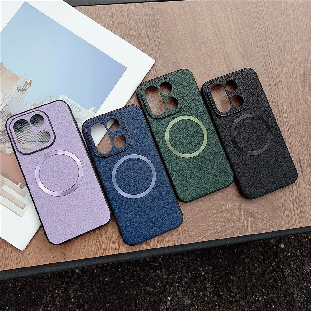 For OnePlus 15 5G Magnetic Case Litchi Texture PU Leather + TPU Phone Back Cover