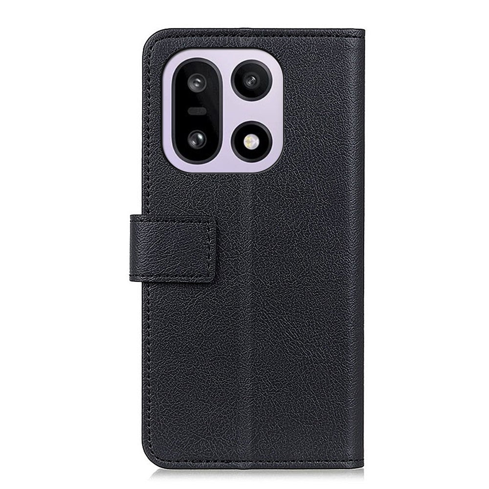 OnePlus 15 5G-skal i PU-läder med stativ och plånbok.