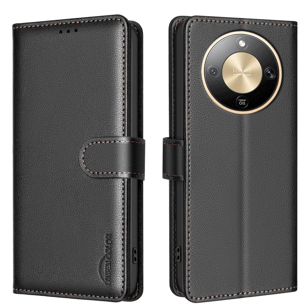 BINFEN COLOR For Honor Magic8 Lite 5G / X9d 5G / X70 5G Leather Case  BF32 Wallet RFID Blocking Phone Cover