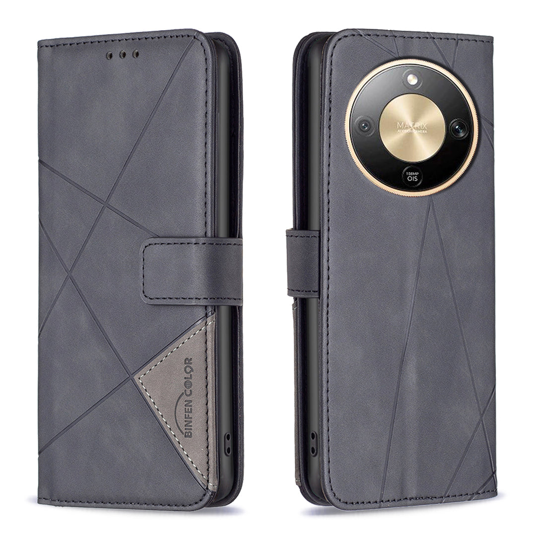 BINFEN COLOR For Honor Magic8 Lite 5G / X9d 5G / X70 5G Phone Case  Wallet Stand Geometry Imprinted Leather Cover