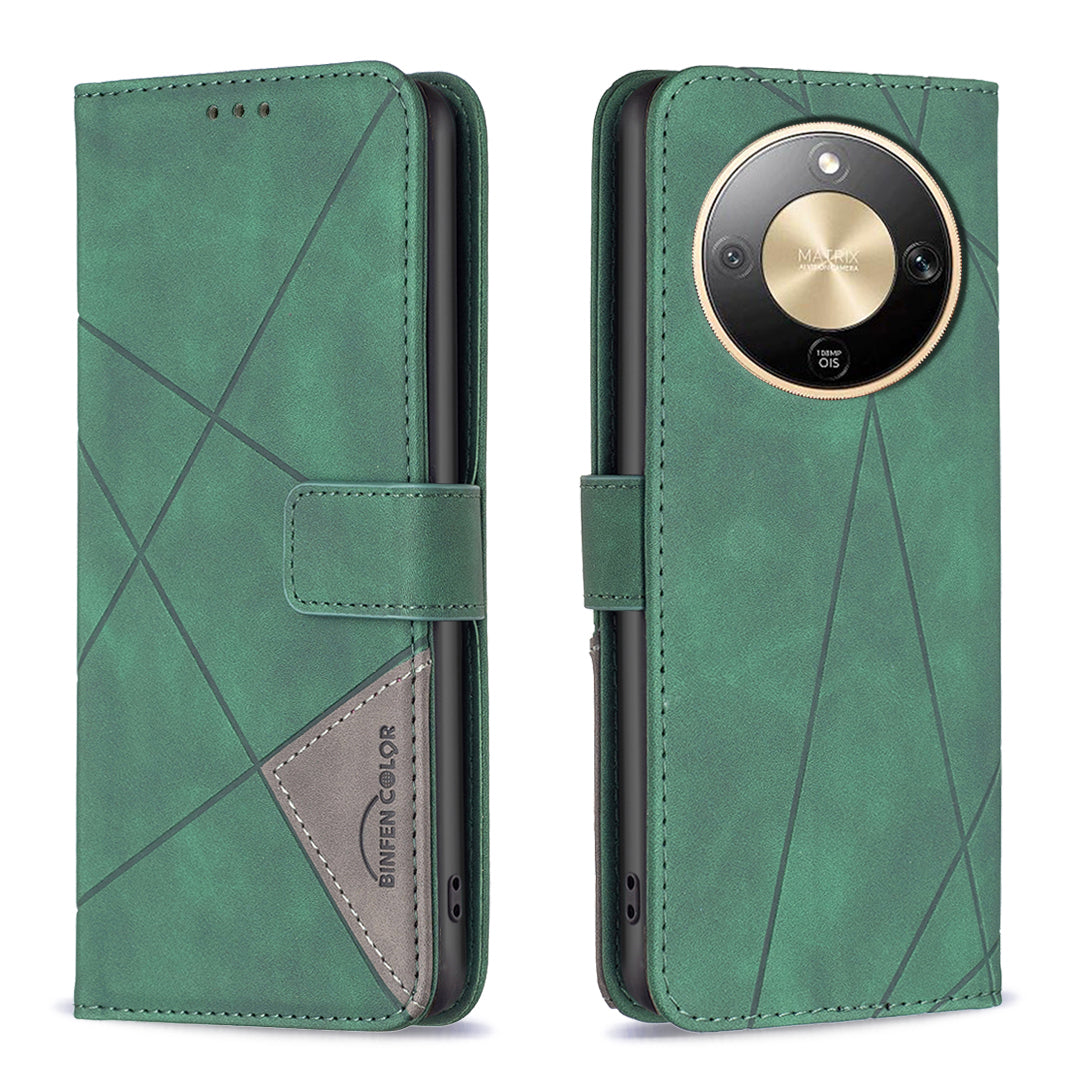 BINFEN COLOR For Honor Magic8 Lite 5G / X9d 5G / X70 5G Phone Case  Wallet Stand Geometry Imprinted Leather Cover