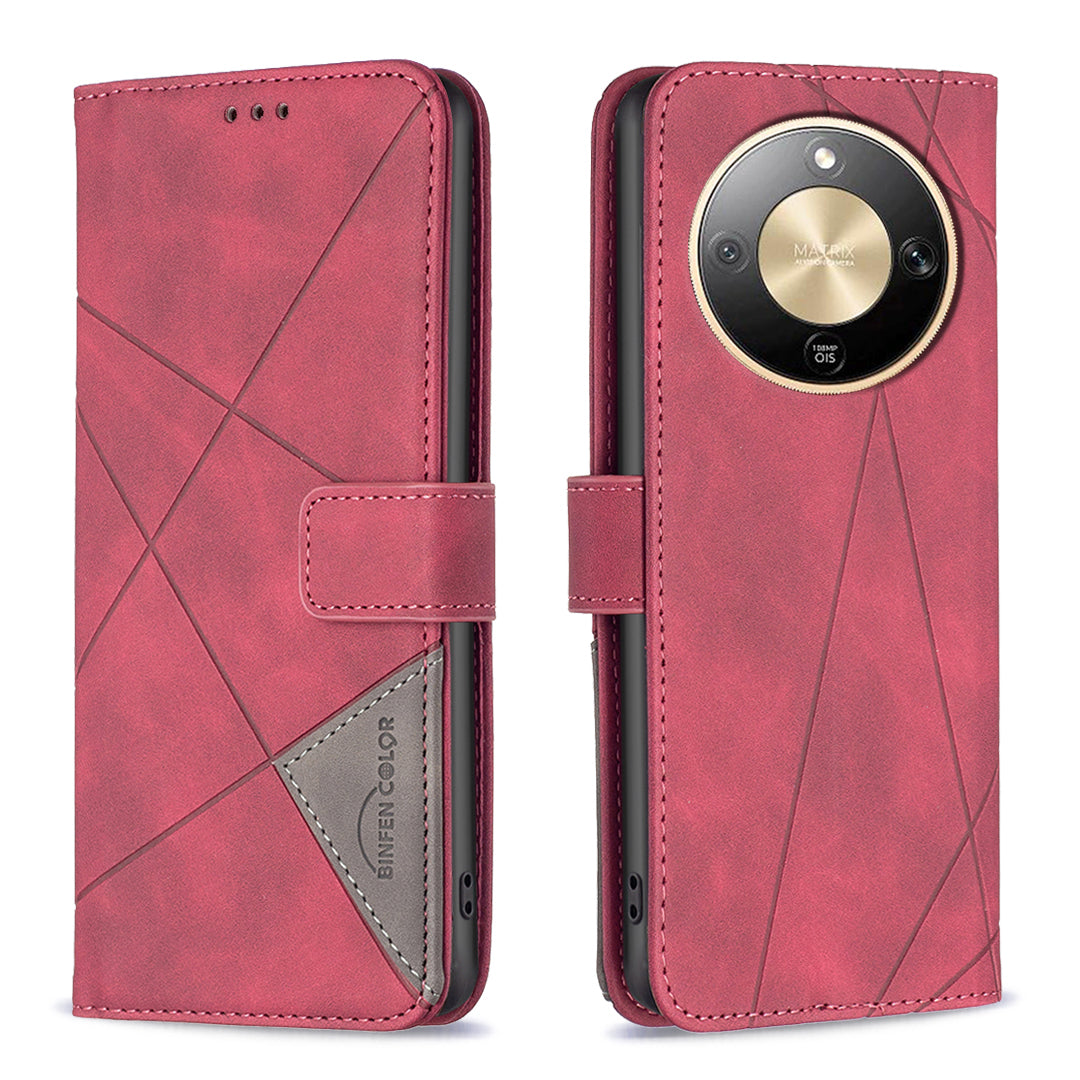 BINFEN COLOR For Honor Magic8 Lite 5G / X9d 5G / X70 5G Phone Case  Wallet Stand Geometry Imprinted Leather Cover