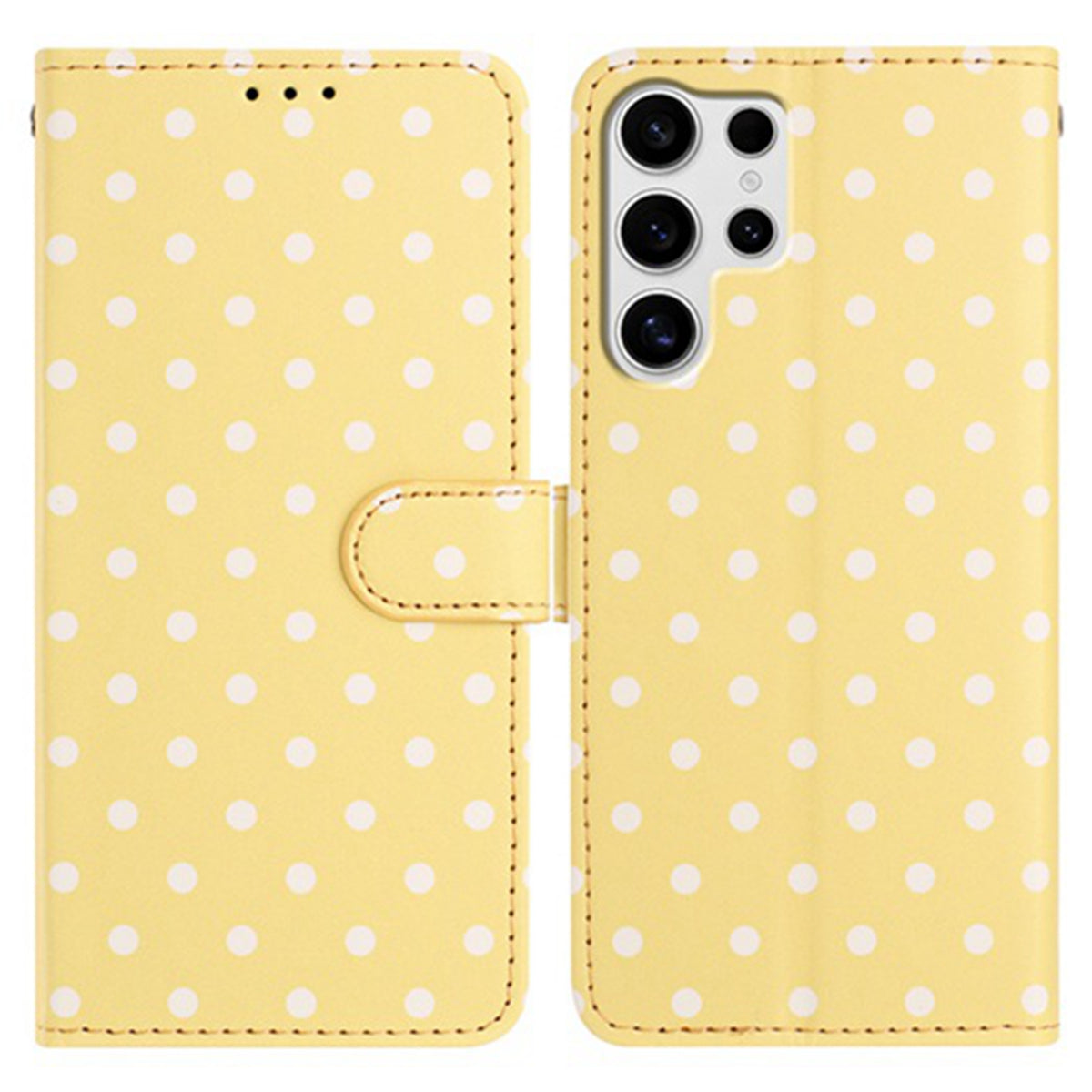 Läderfodral med prickigt mönster till Samsung Galaxy S25 Ultra, plånboksfodral, fodral med stativ och skärm.