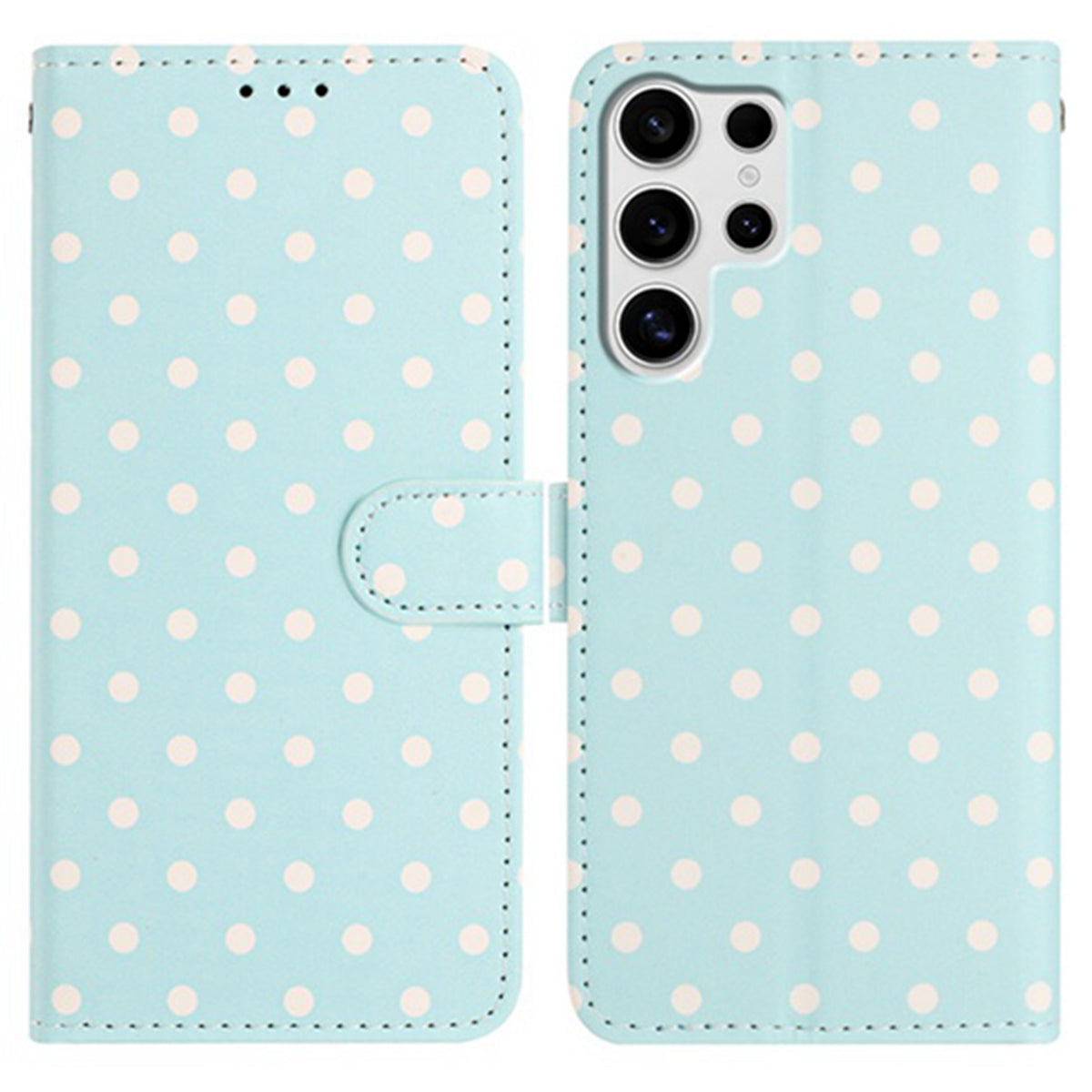 Läderfodral med prickigt mönster till Samsung Galaxy S25 Ultra, plånboksfodral, fodral med stativ och skärm.