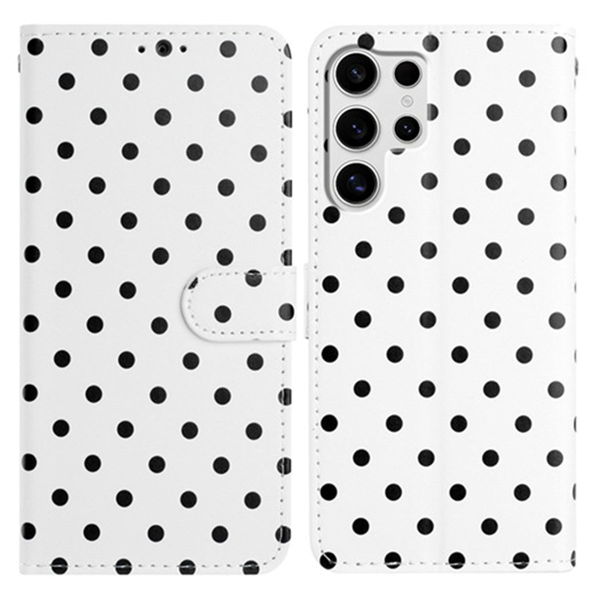 Läderfodral med prickigt mönster till Samsung Galaxy S25 Ultra, plånboksfodral, fodral med stativ och skärm.