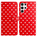 Läderfodral med prickigt mönster till Samsung Galaxy S25 Ultra, plånboksfodral, fodral med stativ och skärm.