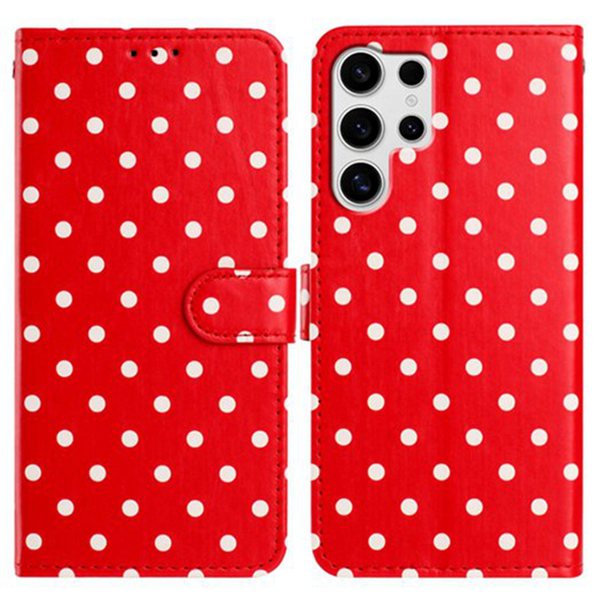 Läderfodral med prickigt mönster till Samsung Galaxy S25 Ultra, plånboksfodral, fodral med stativ och skärm.