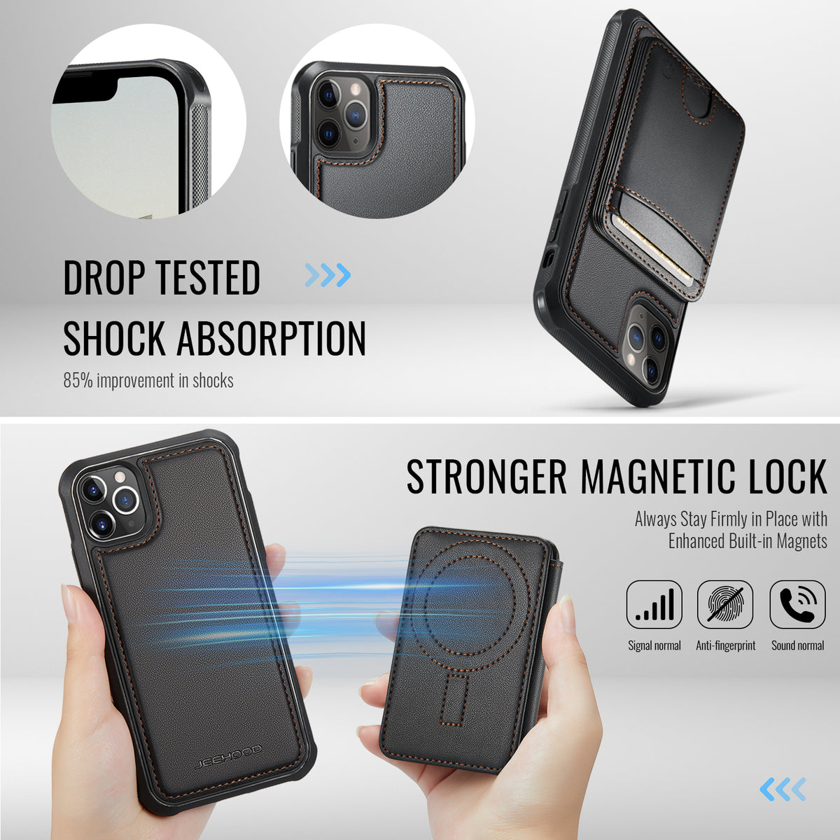 JEEHOOD For iPhone 11 Pro Max Case J10 Compatible with MagSafe Leather Back Phone Cover with Detachable Card Holder Kickstand