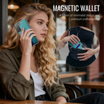 JEEHOOD-cover til Samsung Galaxy S21 5G, J10 magnetisk cover med læderbagside, mobilcover med aftagelig kortholder og støtte