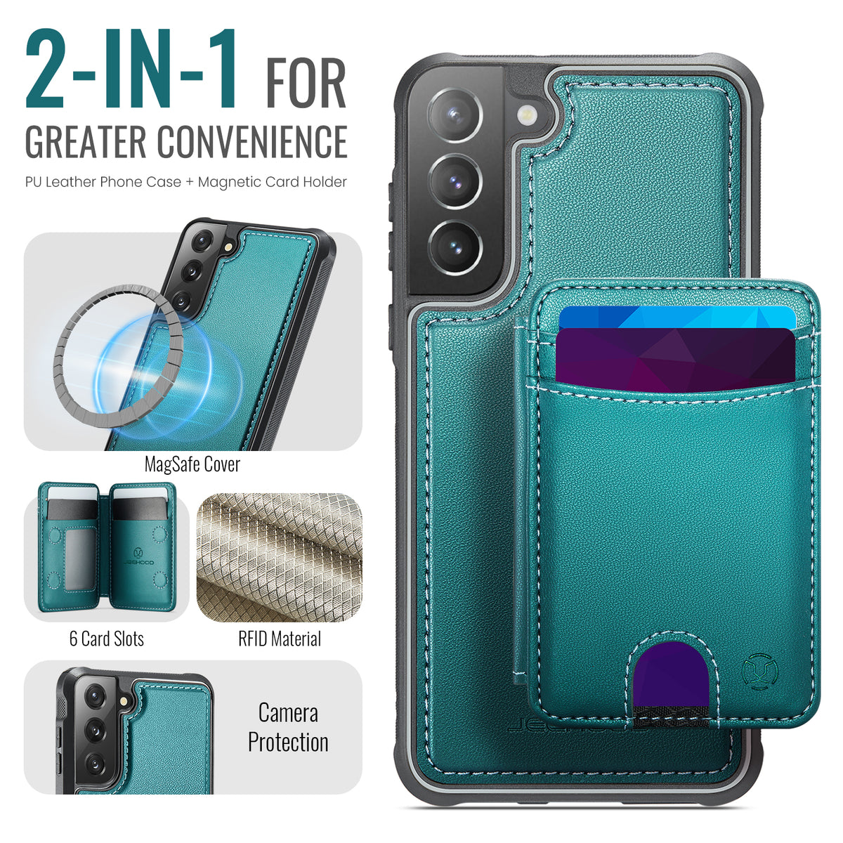 JEEHOOD For Samsung Galaxy S21 5G Case J10 Magnetic Case Leather Back Phone Cover with Detachable Card Holder Kickstand