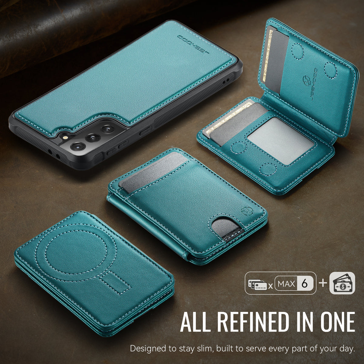 JEEHOOD For Samsung Galaxy S21 5G Case J10 Magnetic Case Leather Back Phone Cover with Detachable Card Holder Kickstand