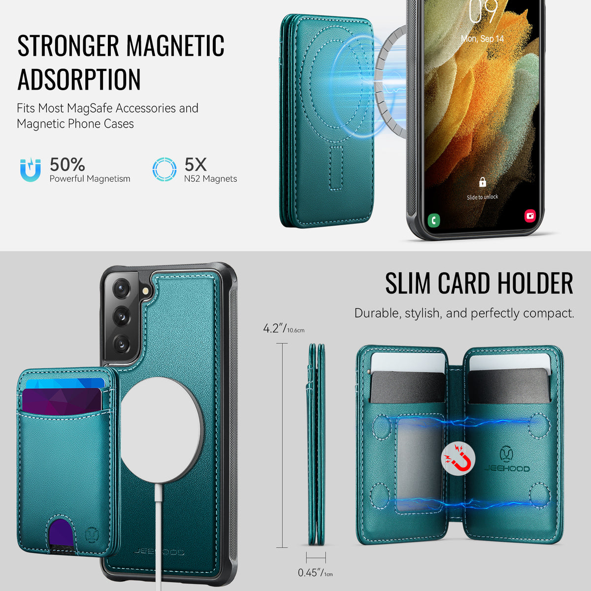 JEEHOOD For Samsung Galaxy S21 5G Case J10 Magnetic Case Leather Back Phone Cover with Detachable Card Holder Kickstand