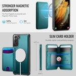 JEEHOOD-cover til Samsung Galaxy S21 5G, J10 magnetisk cover med læderbagside, mobilcover med aftagelig kortholder og støtte