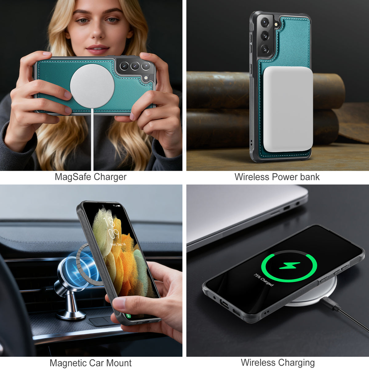 JEEHOOD For Samsung Galaxy S21 5G Case J10 Magnetic Case Leather Back Phone Cover with Detachable Card Holder Kickstand