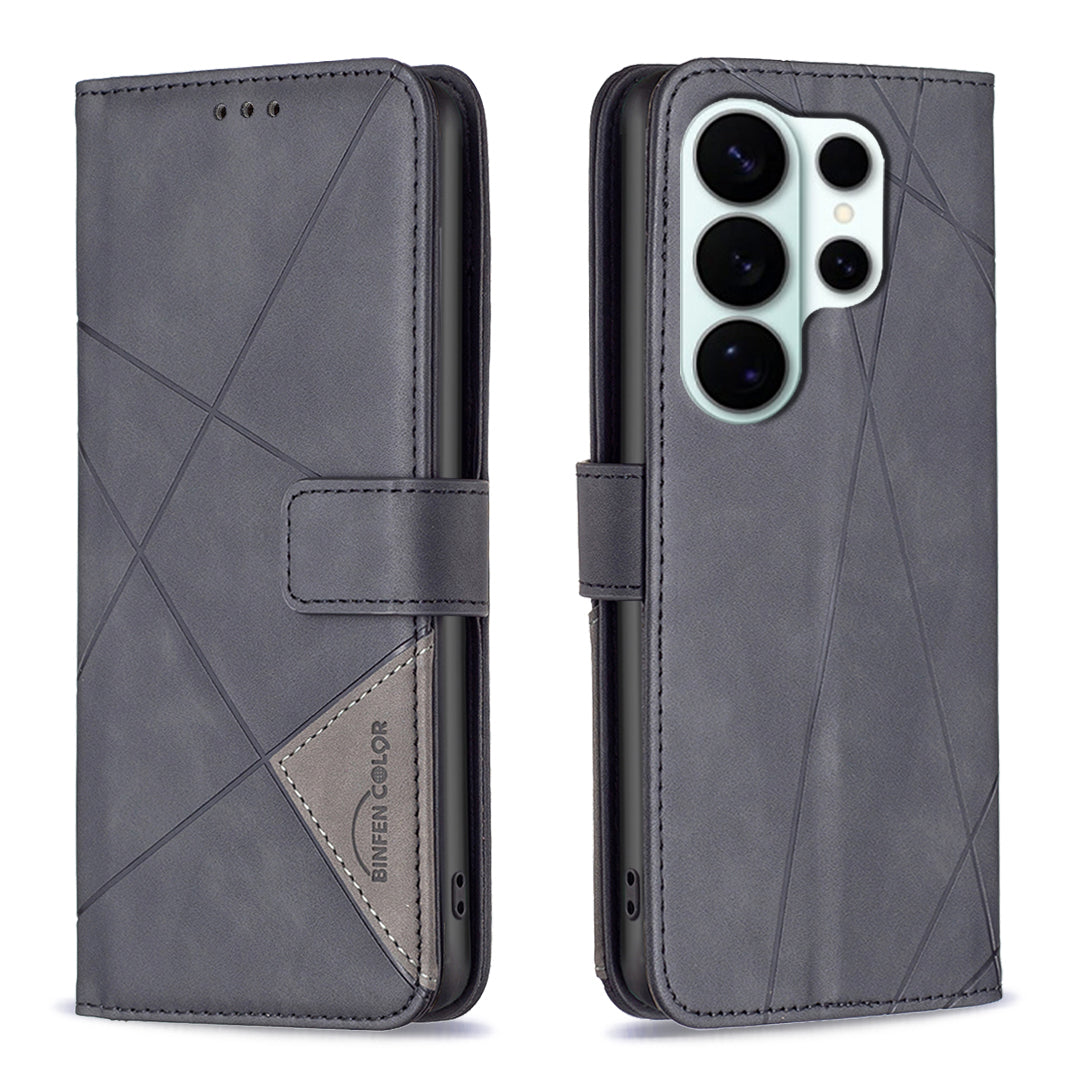 BINFEN COLOR For Samsung Galaxy S26 Ultra Phone Case  Wallet Stand Geometry Imprinted Leather Cover
