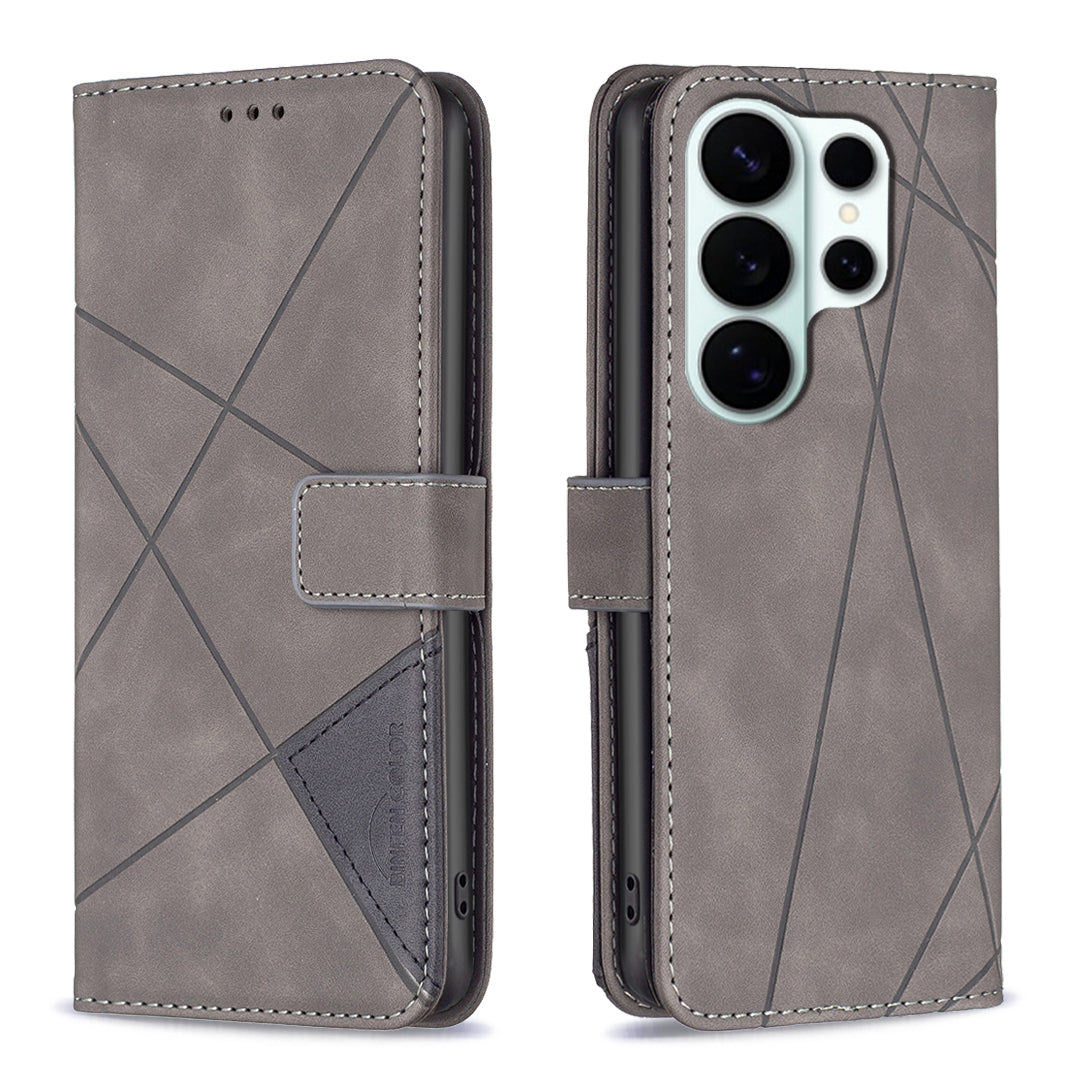BINFEN COLOR For Samsung Galaxy S26 Ultra Phone Case  Wallet Stand Geometry Imprinted Leather Cover