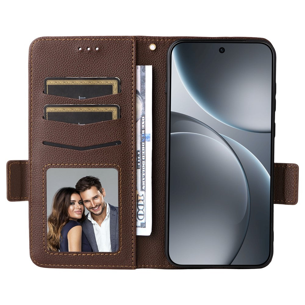 For Oppo Find X9 5G Case Litchi Texture Wallet Leather Phone Cover with Wrist Strap