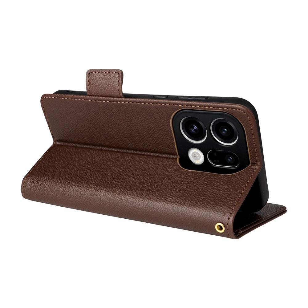For Oppo Find X9 5G Case Litchi Texture Wallet Leather Phone Cover with Wrist Strap