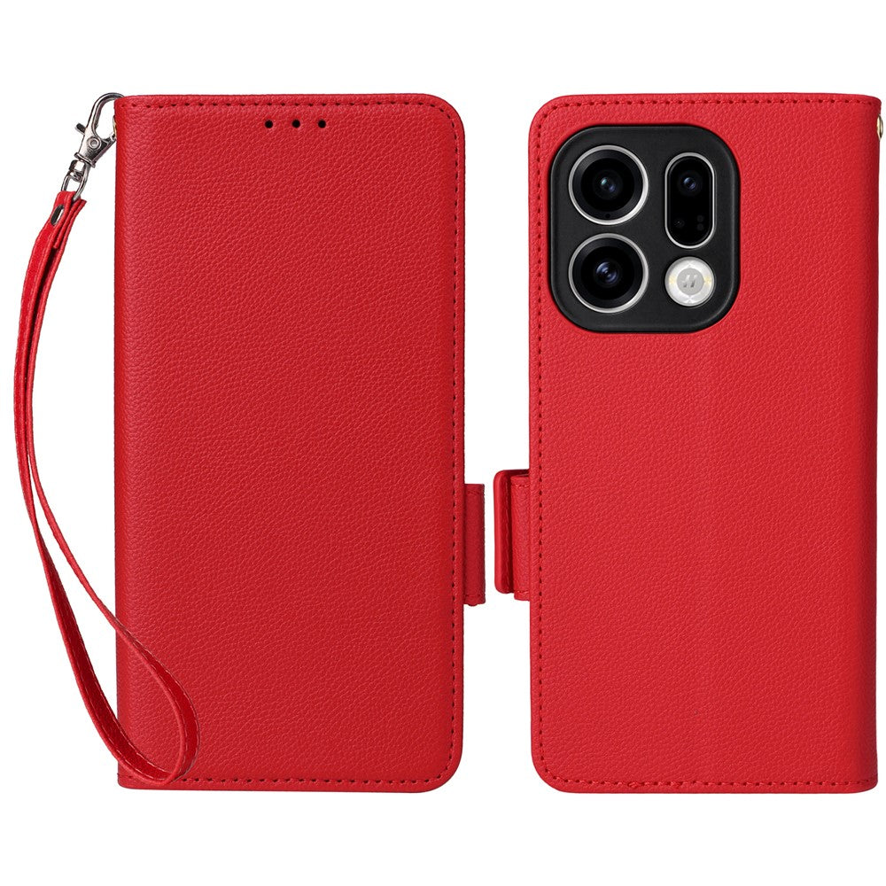 For Oppo Find X9 5G Case Litchi Texture Wallet Leather Phone Cover with Wrist Strap