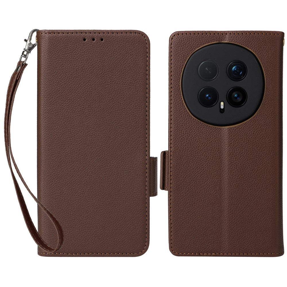 For Honor Magic8 Pro 5G Case Litchi Texture Wallet Leather Phone Cover with Wrist Strap