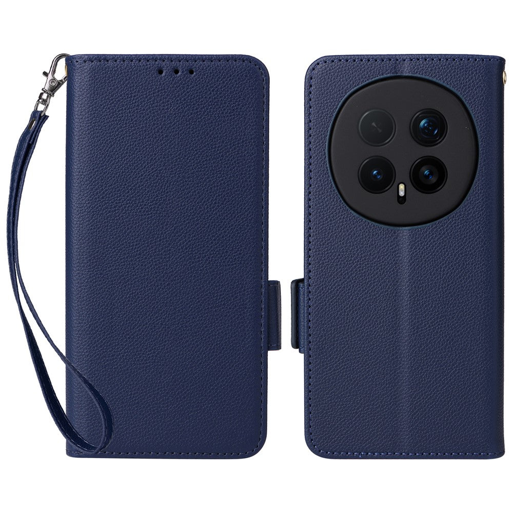 For Honor Magic8 Pro 5G Case Litchi Texture Wallet Leather Phone Cover with Wrist Strap