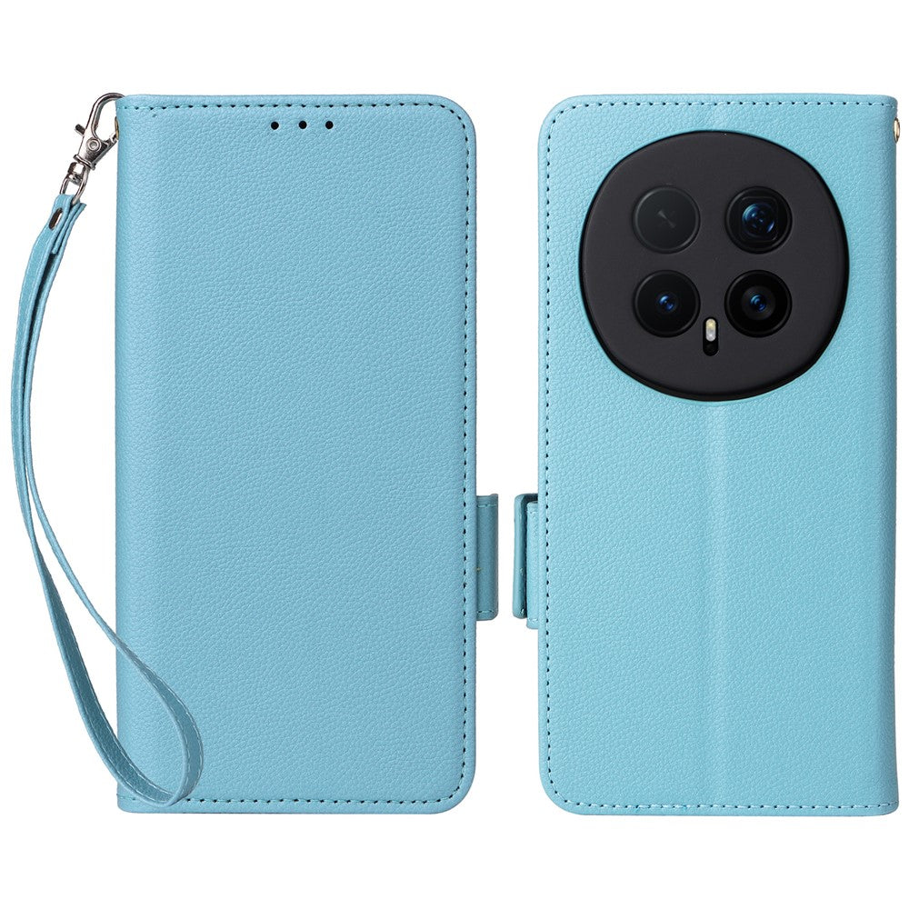 For Honor Magic8 Pro 5G Case Litchi Texture Wallet Leather Phone Cover with Wrist Strap