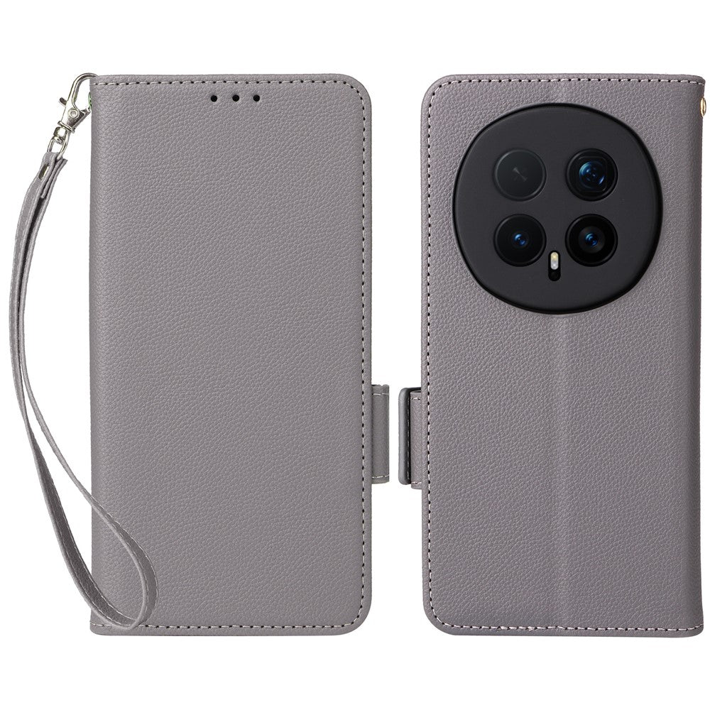 For Honor Magic8 Pro 5G Case Litchi Texture Wallet Leather Phone Cover with Wrist Strap