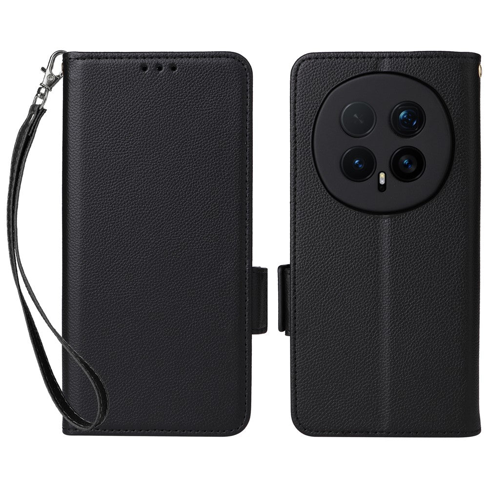 For Honor Magic8 Pro 5G Case Litchi Texture Wallet Leather Phone Cover with Wrist Strap