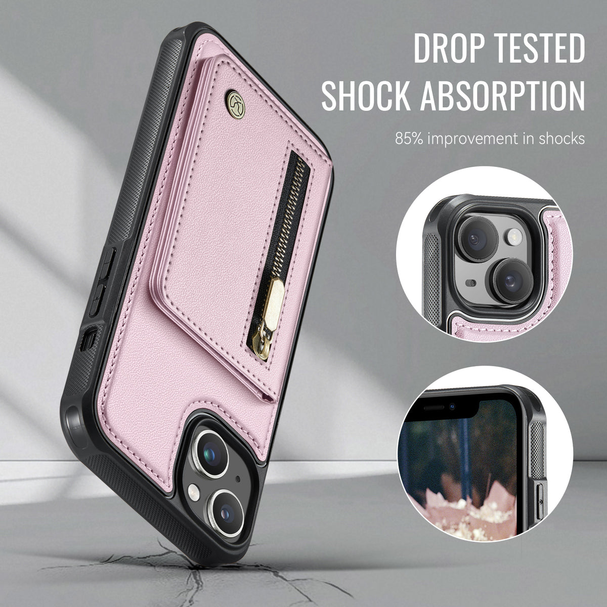 JEEHOOD Til iPhone 15 Plus / iPhone 14 Plus Cover J12 Magnetisk Aftagelig Lynlås Pung Kickstand Læder Bagcover Kompatibel med MagSafe