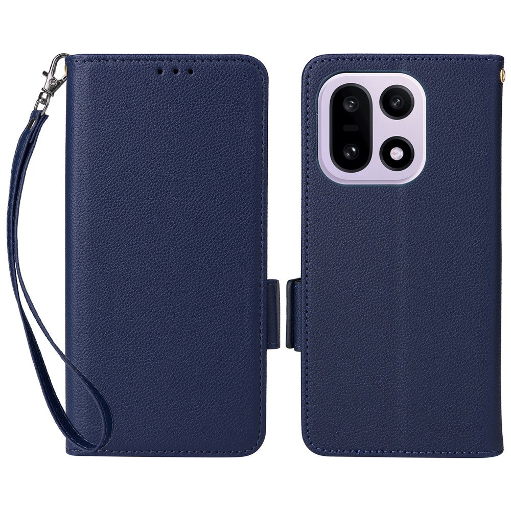 For OnePlus 15 5G Case Litchi Texture Wallet Leather Phone Cover with Wrist Strap