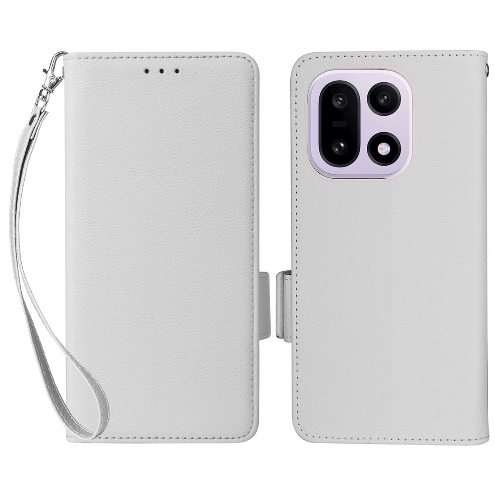 OnePlus 15 5G-skal, Litchitexturerat plånboksläderfodral med handledsrem