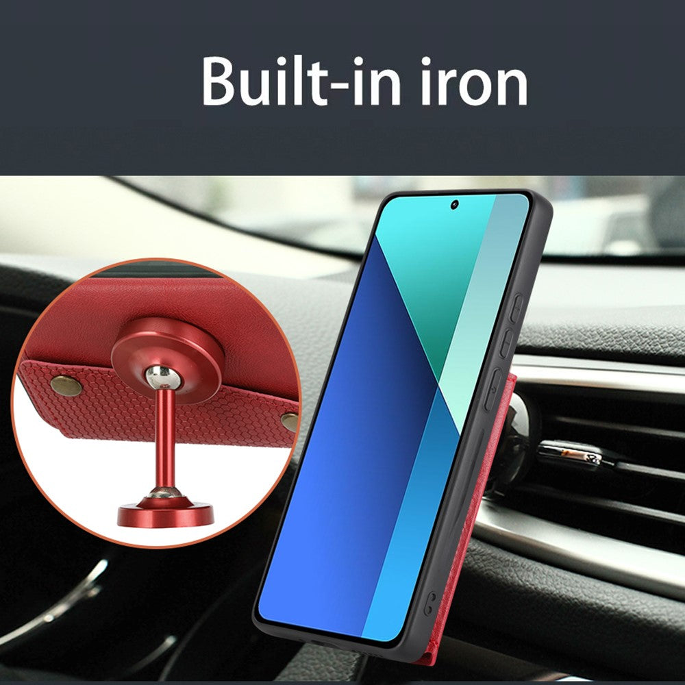 Etui med kortlommer, støtte og læder + TPU-mobilcover til Xiaomi Redmi 15C 4G (Global) (171mm) / Poco C85 4G (171mm)