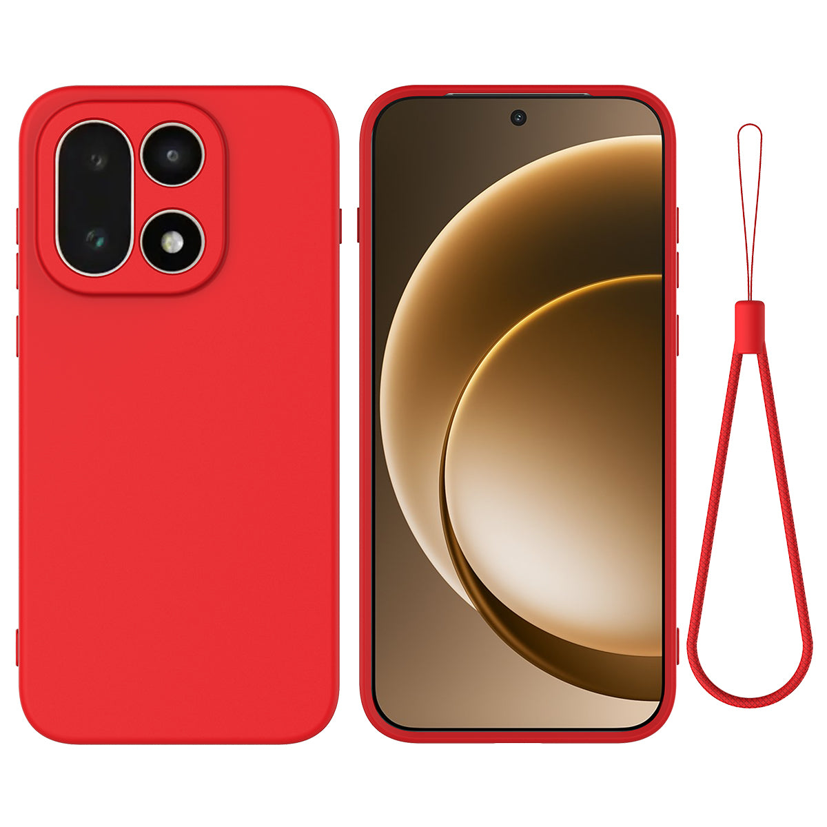 For OnePlus 15 5G Liquid Silicone Case Phone Back Cover with Hand Strap