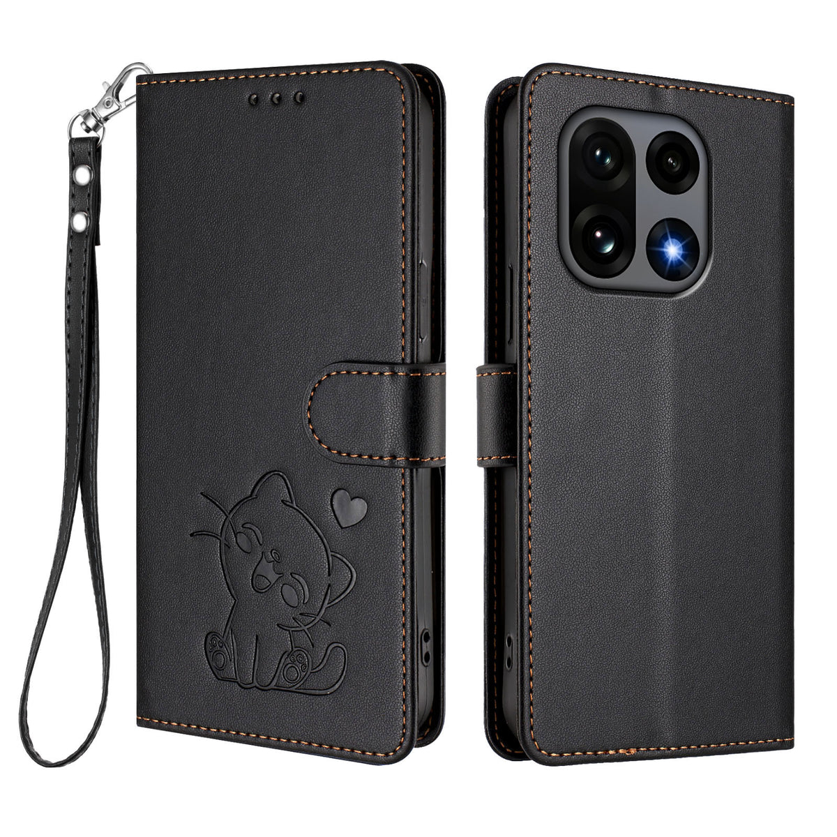 For OnePlus 15 5G Wallet Case with Wrist Strap Love Cat Pattern Imprint Leather Phone Cover