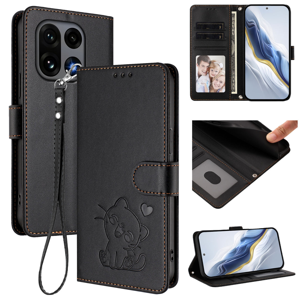For OnePlus 15 5G Wallet Case with Wrist Strap Love Cat Pattern Imprint Leather Phone Cover