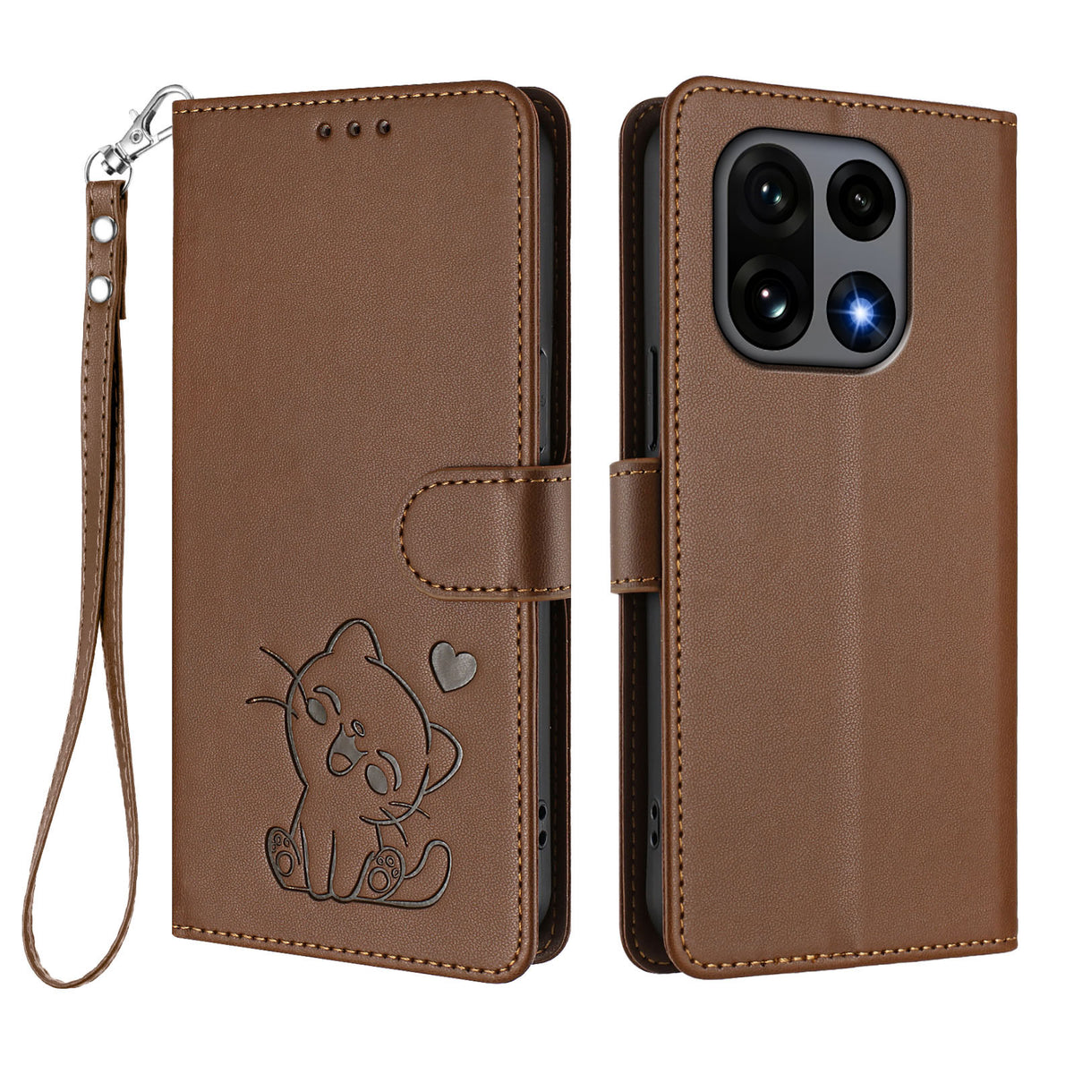 For OnePlus 15 5G Wallet Case with Wrist Strap Love Cat Pattern Imprint Leather Phone Cover