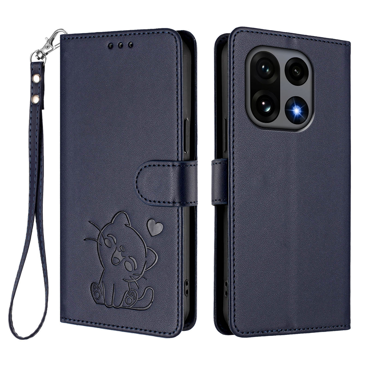 For OnePlus 15 5G Wallet Case with Wrist Strap Love Cat Pattern Imprint Leather Phone Cover