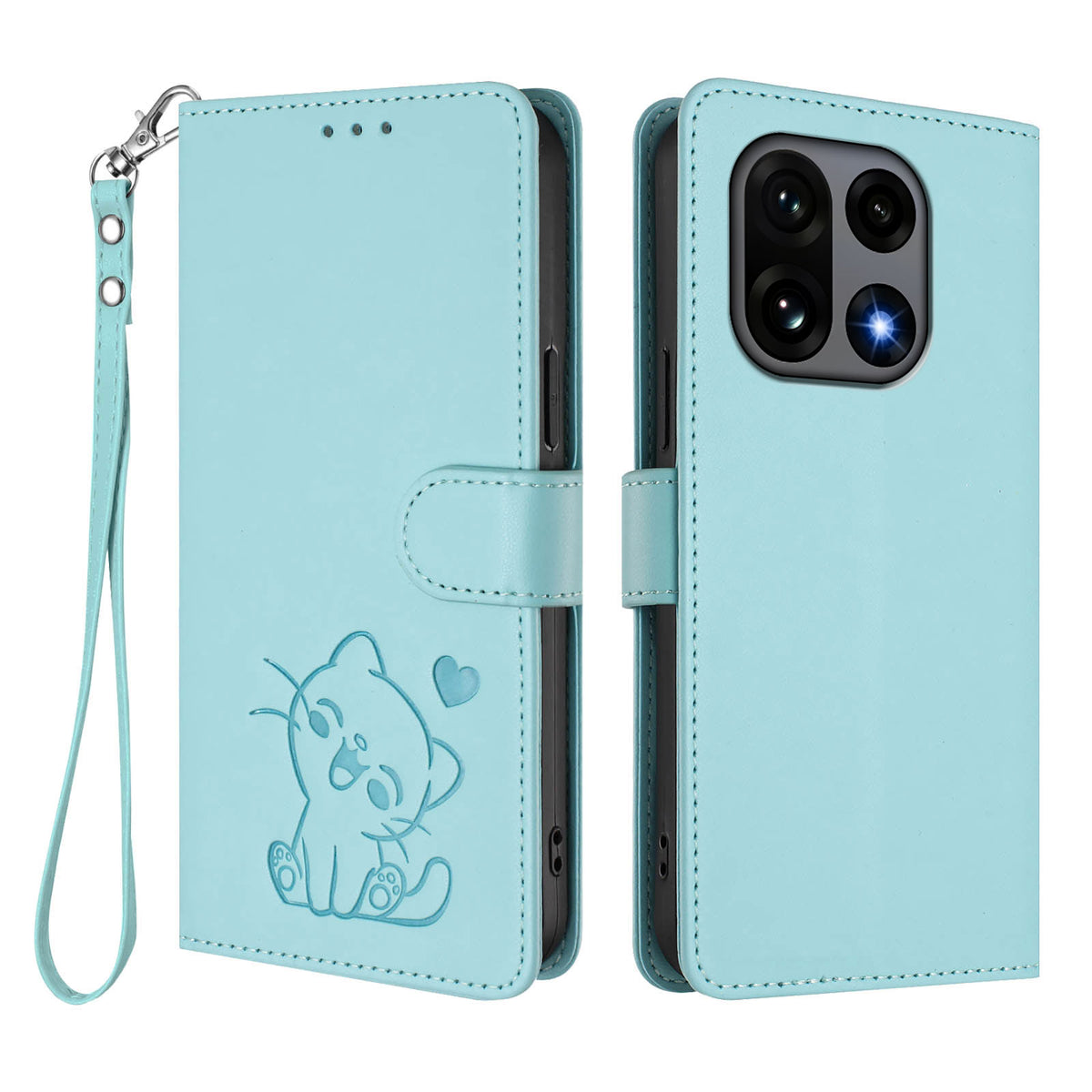 For OnePlus 15 5G Wallet Case with Wrist Strap Love Cat Pattern Imprint Leather Phone Cover
