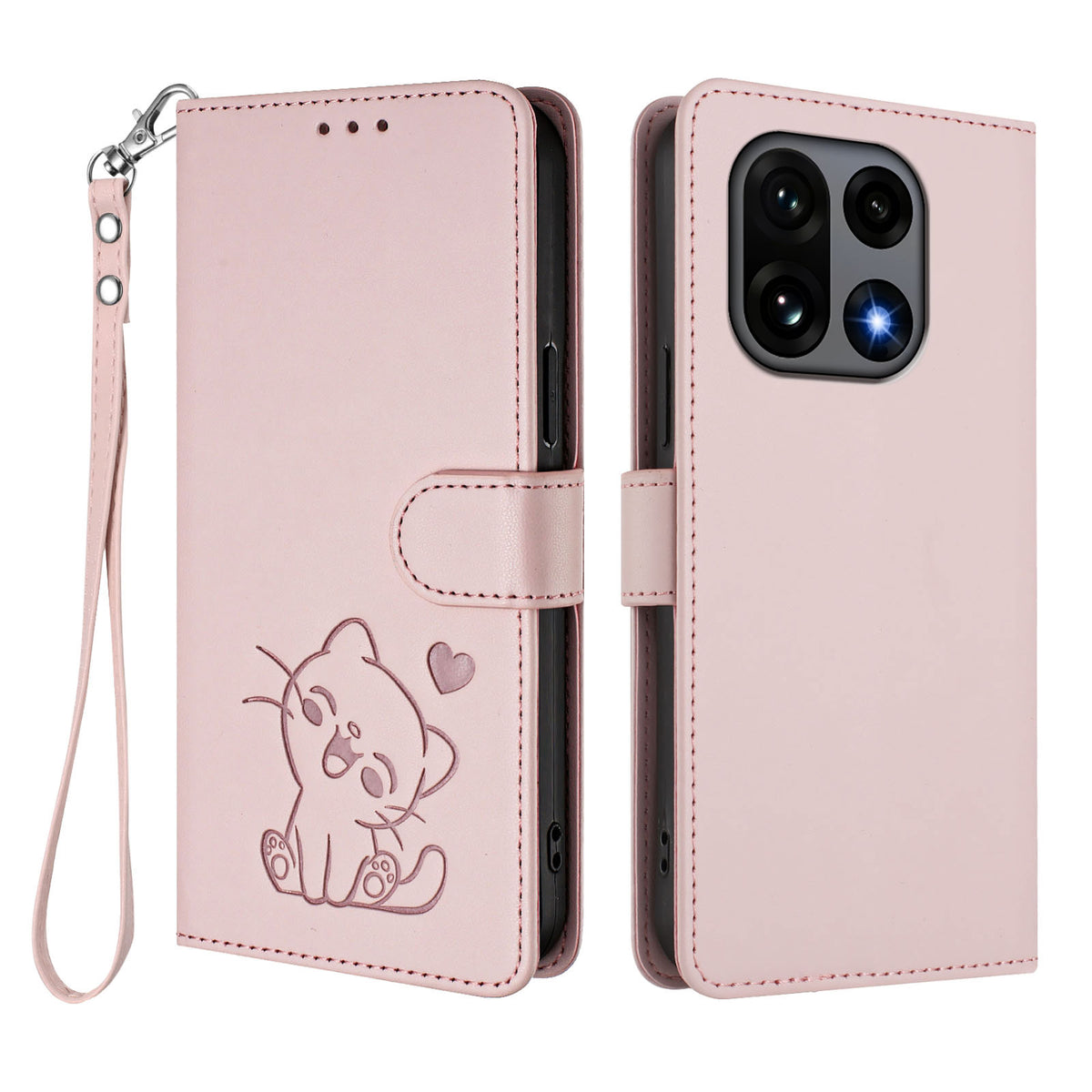 For OnePlus 15 5G Wallet Case with Wrist Strap Love Cat Pattern Imprint Leather Phone Cover