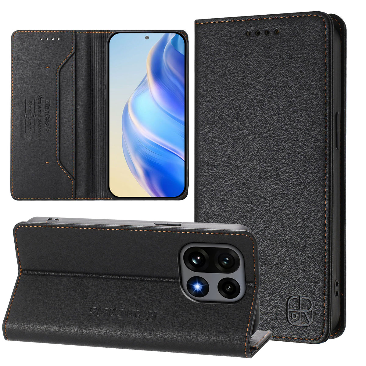 OnePlus 15 5G Läderfodral RINACASIS RC01 mobilskal med RFID-blockerande plånboksställ