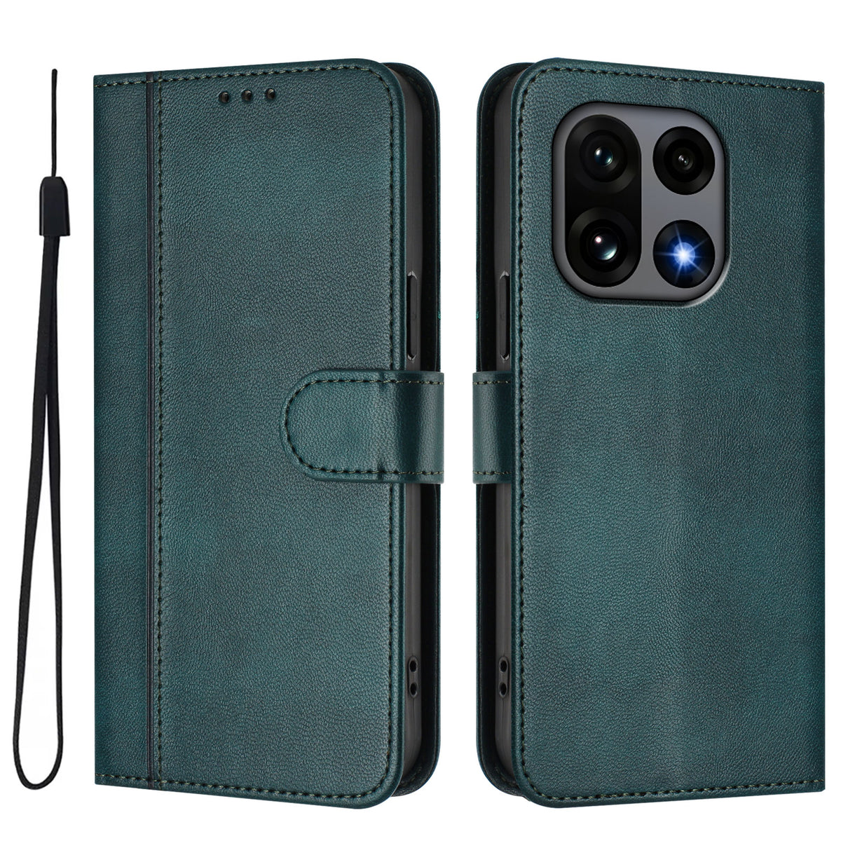 OnePlus 15 5G-skal, plånboksfodral, retrotexturerat läderfodral med snodd