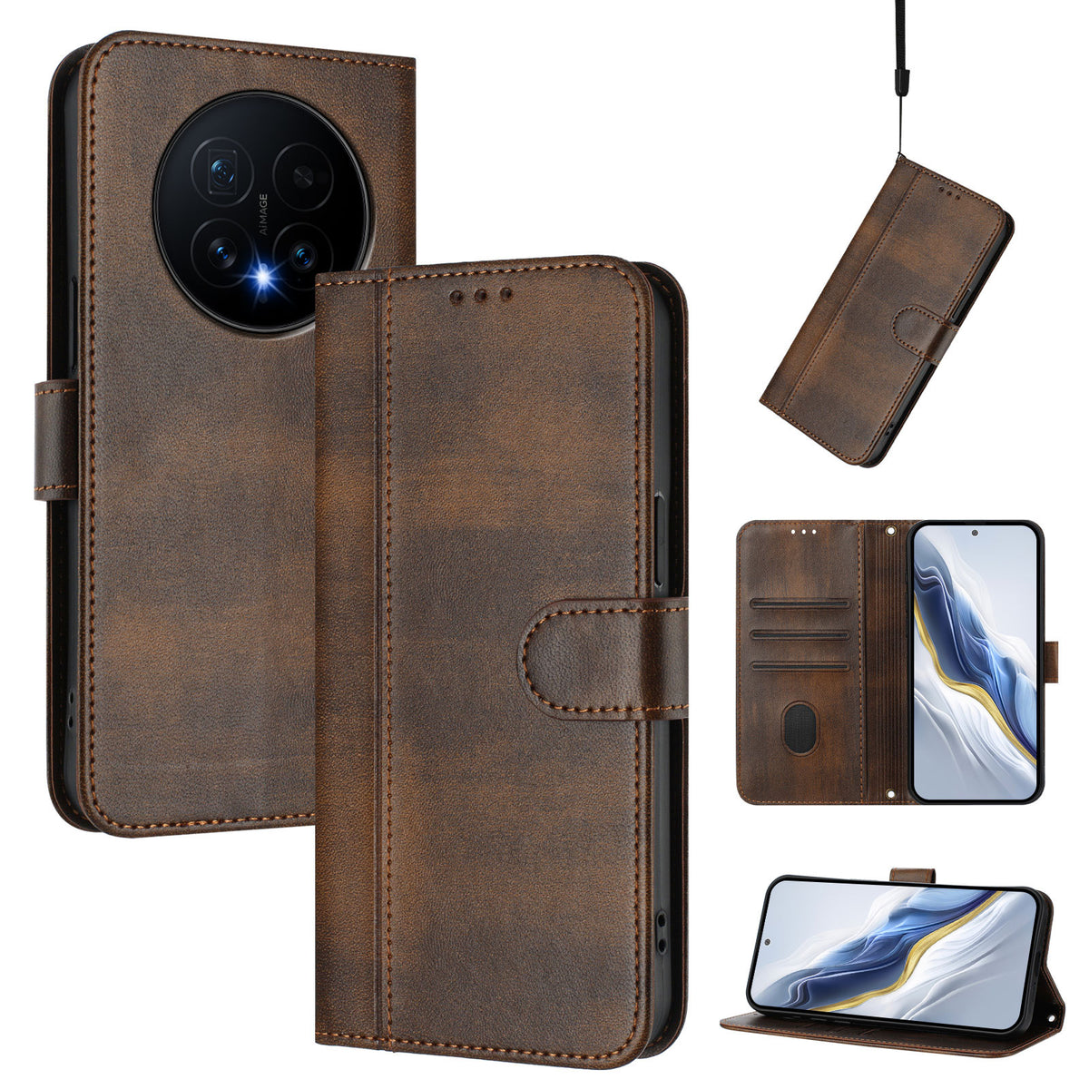 For Honor Magic8 5G Cases Wallet Stand Retro Texture Leather Phone Cover with Lanyard