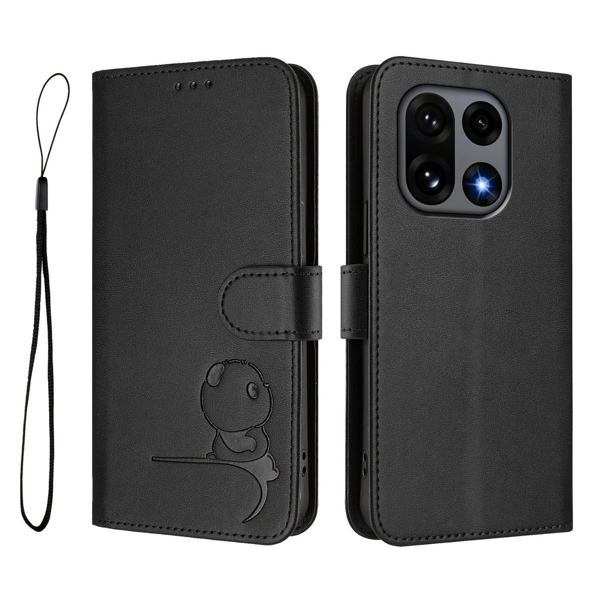 OnePlus 15 5G-skal Panda Imprint RFID-blockerande plånboksfodral i läder med handledsrem