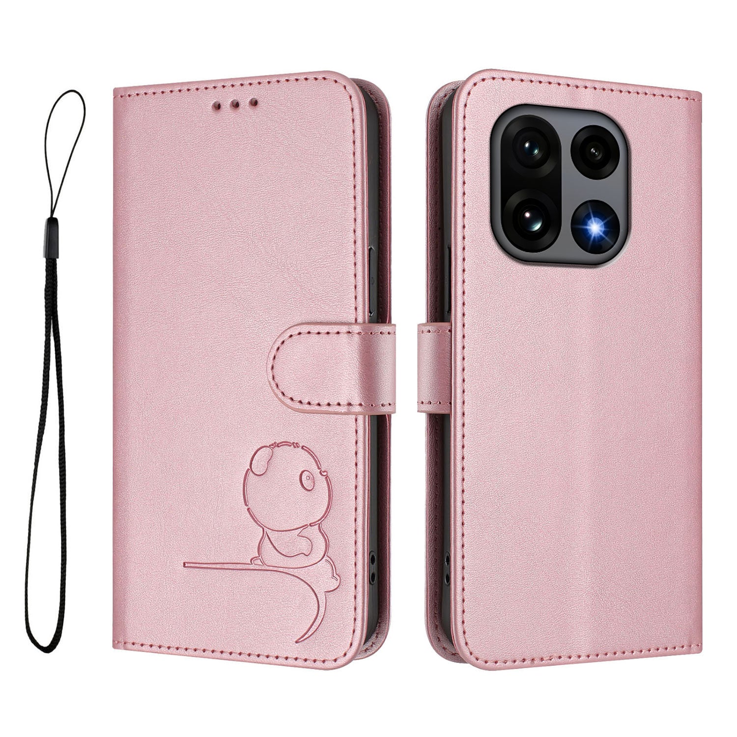 For OnePlus 15 5G Case Panda Imprint RFID Blocking Wallet Leather Phone Cover with Wrist Strap