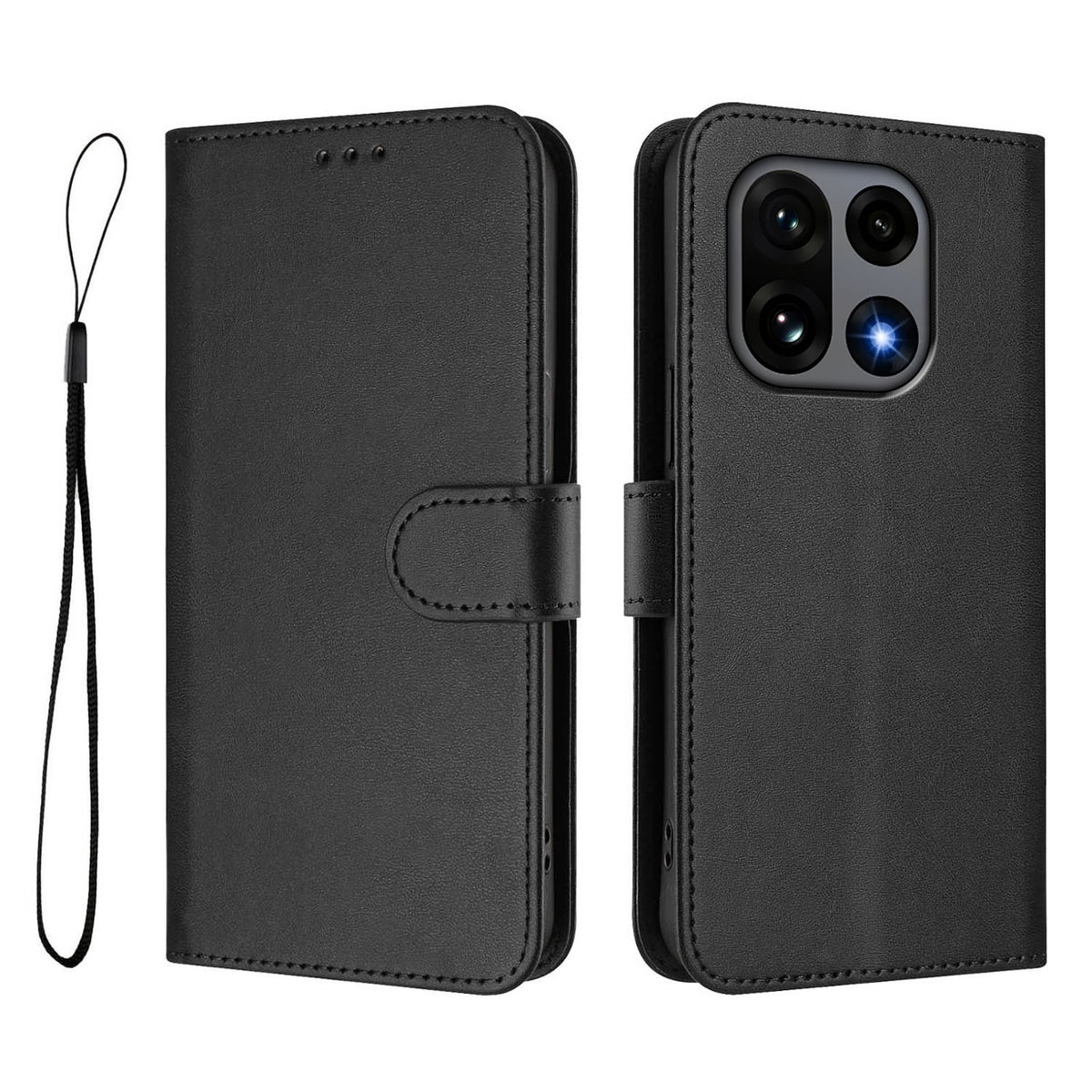 For OnePlus 15 5G Wallet Case RFID Blocking Calf Texture Leather Stand Phone Cover with Strap
